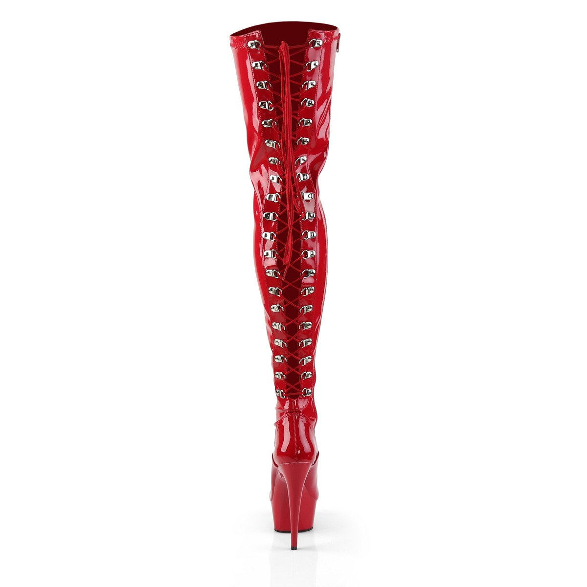 Pleaser Delight-3063 R/M - Shiny Red Platform High-Heel Thigh High Boots