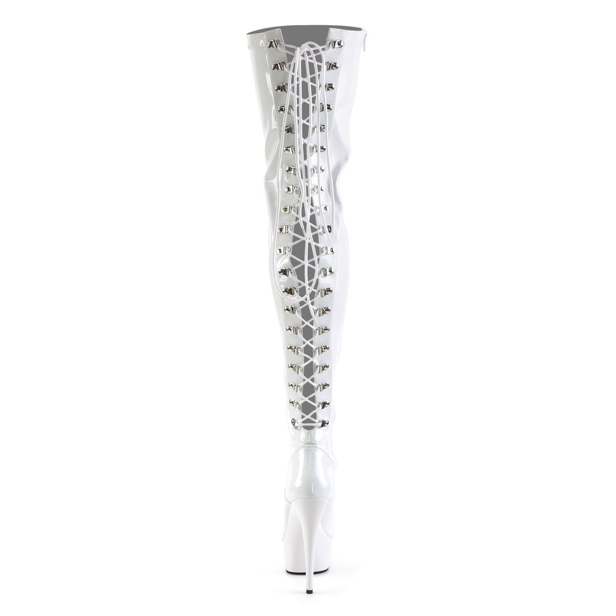 Pleaser Delight-3063 W/M - Shiny White Platform High-Heel Thigh High Boots
