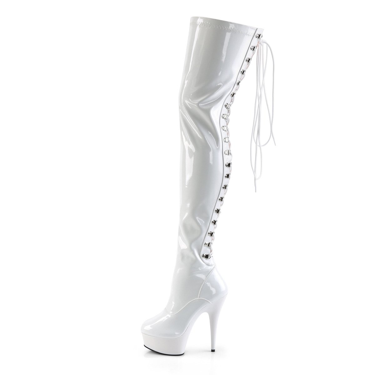 Pleaser Delight-3063 W/M - Shiny White Platform High-Heel Thigh High Boots