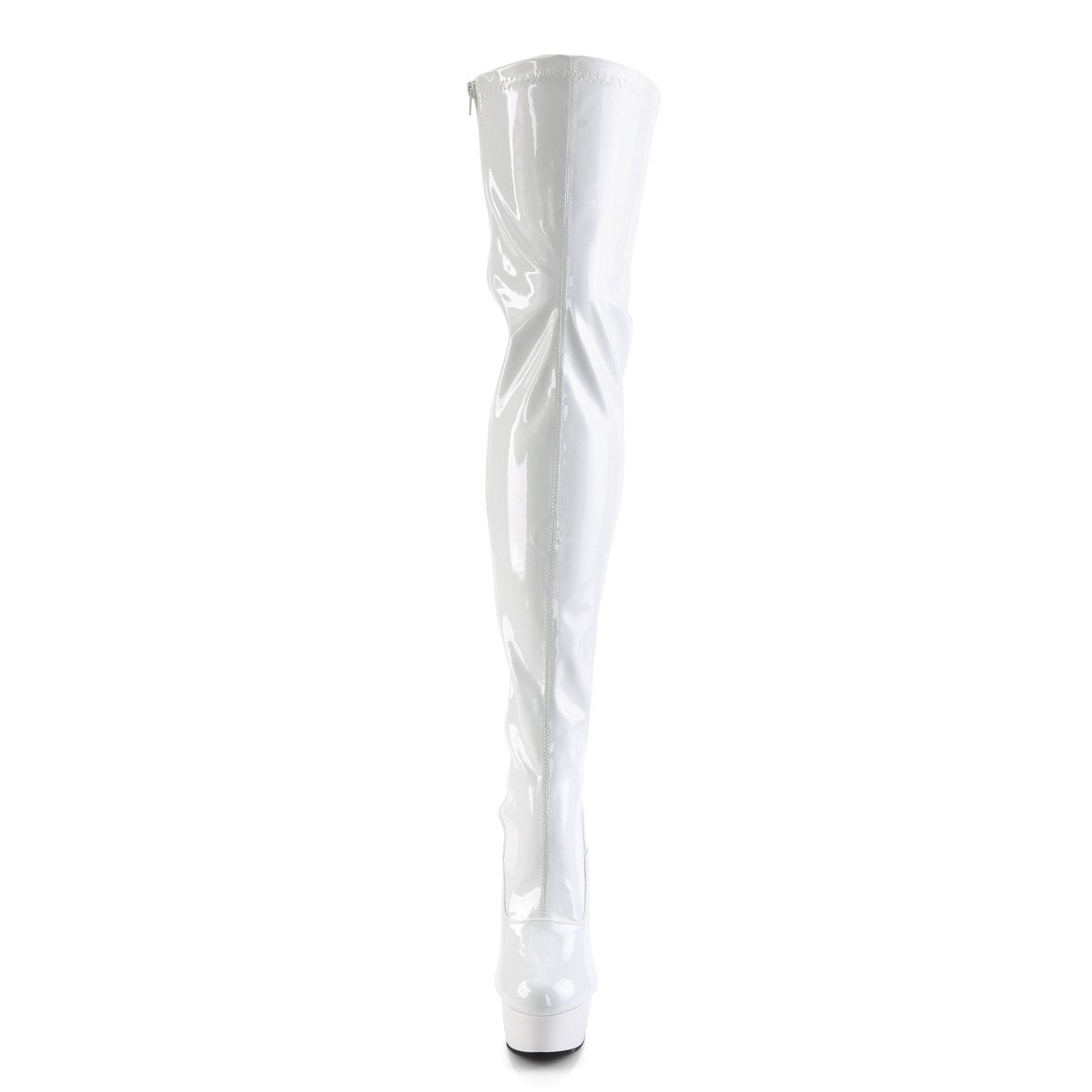 Pleaser Delight-3063 W/M - Shiny White Platform High-Heel Thigh High Boots