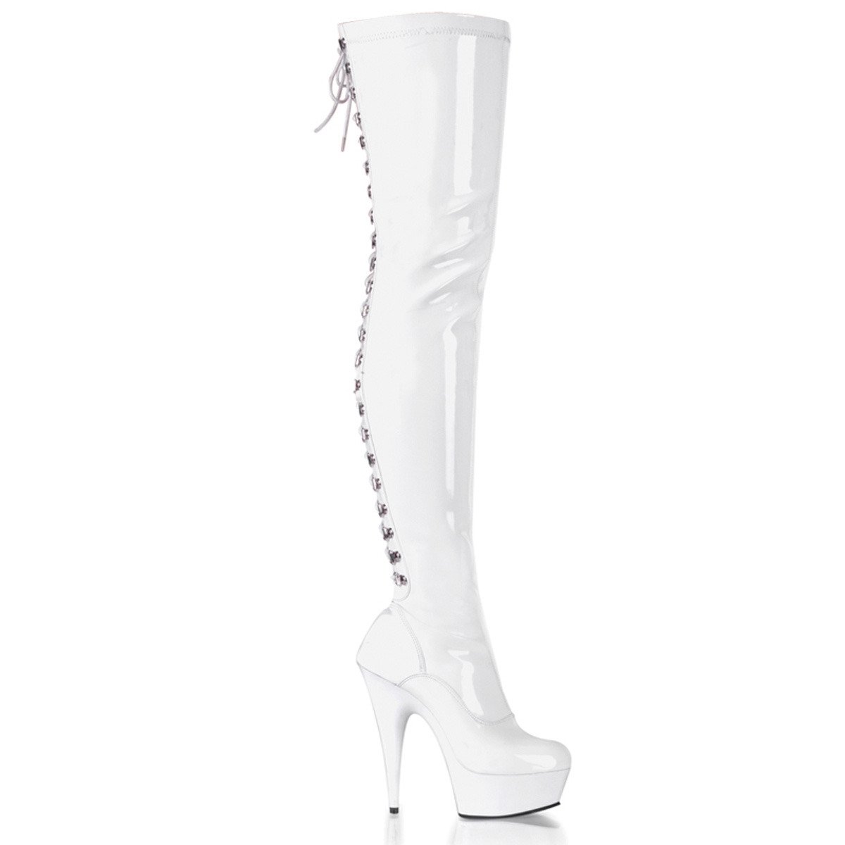 Pleaser Delight-3063 W/M - Shiny White Platform High-Heel Thigh High Boots