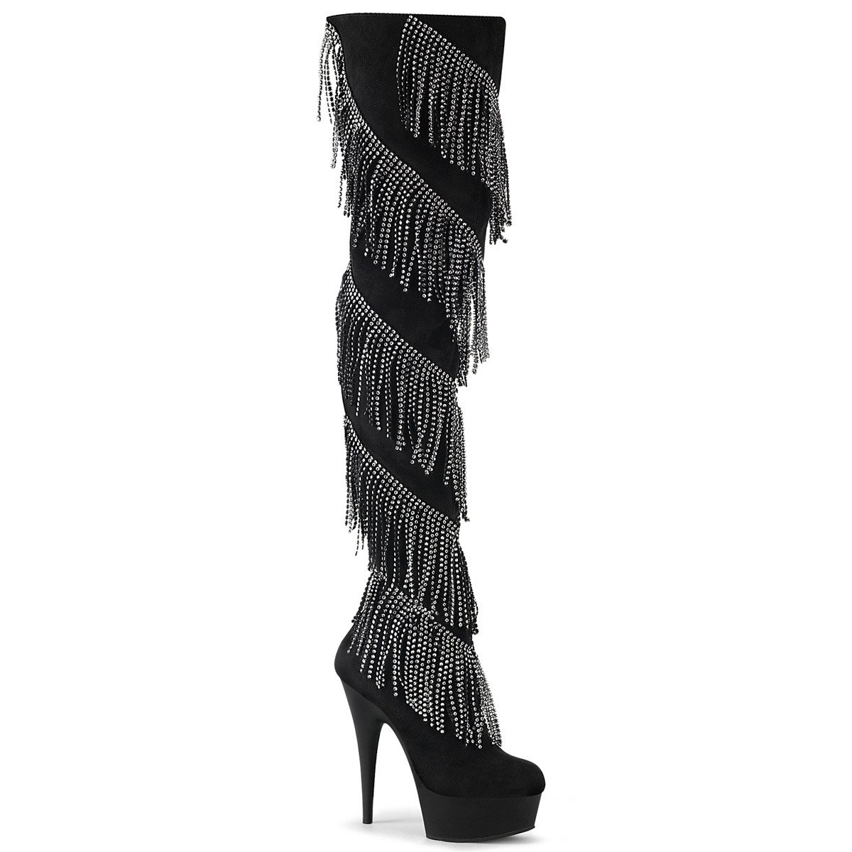 Pleaser Delight-3065 BFS-S/B - Black Platform High-Heel Thigh High Boots