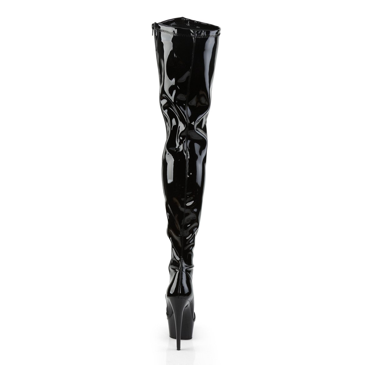 Pleaser Delight-4000 B/M - Shiny Black Platform High-Heel Thigh High Boots