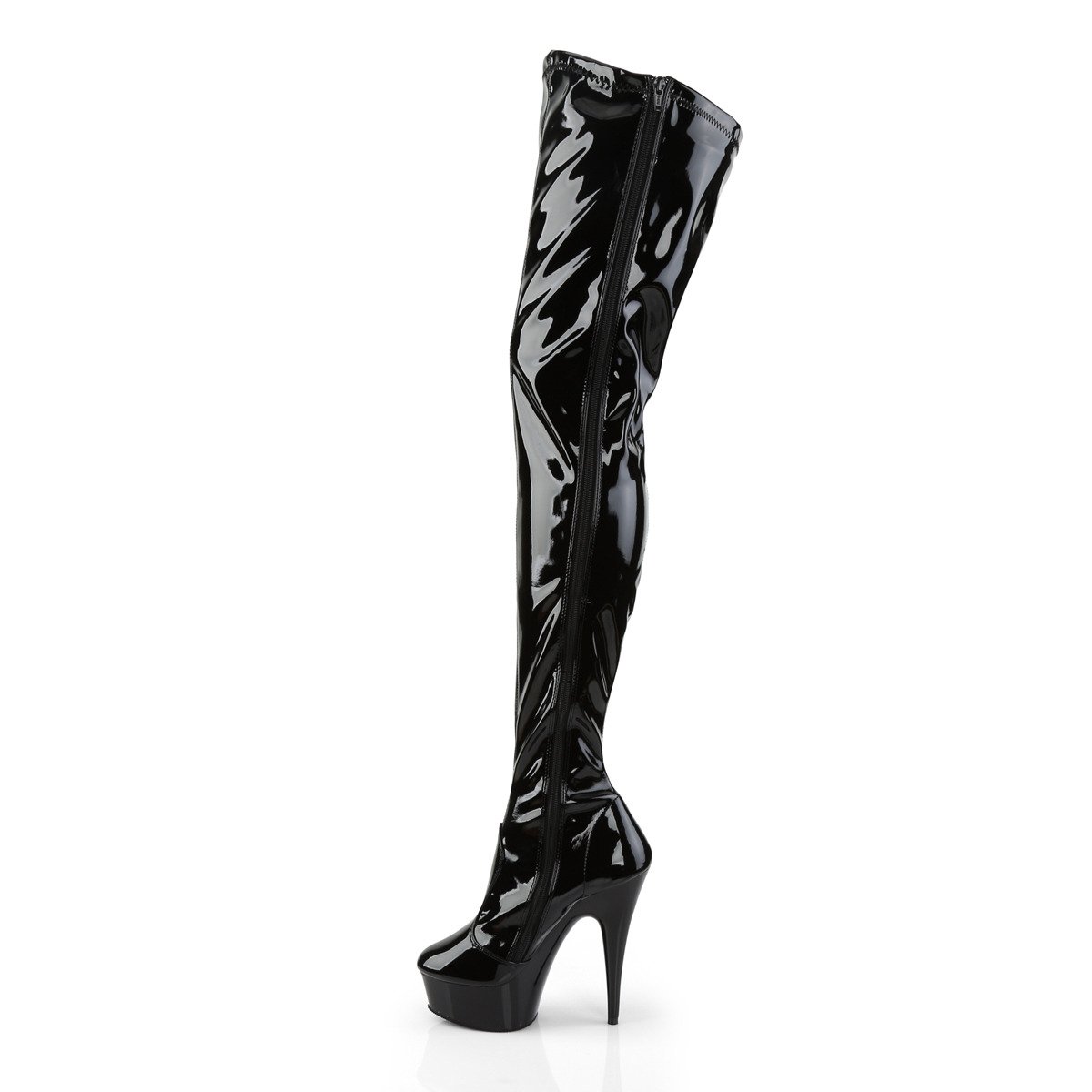 Pleaser Delight-4000 B/M - Shiny Black Platform High-Heel Thigh High Boots