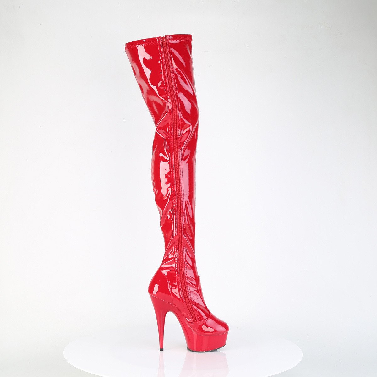 Pleaser Delight-4000 R/M - Shiny Red Platform High-Heel Thigh High Boots