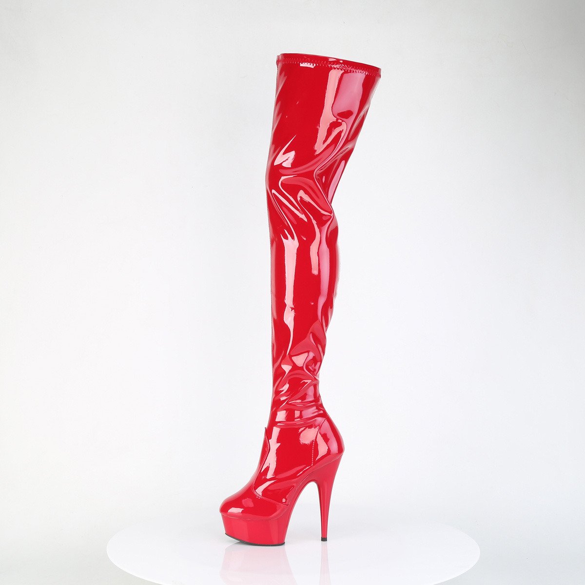 Pleaser Delight-4000 R/M - Shiny Red Platform High-Heel Thigh High Boots