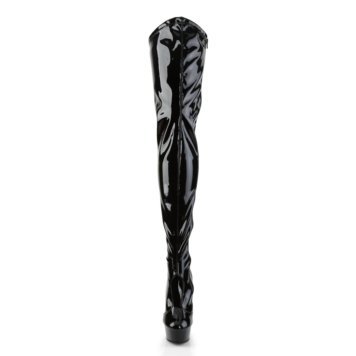 Pleaser Delight-4000 B/M - Shiny Black Platform High-Heel Thigh High Boots