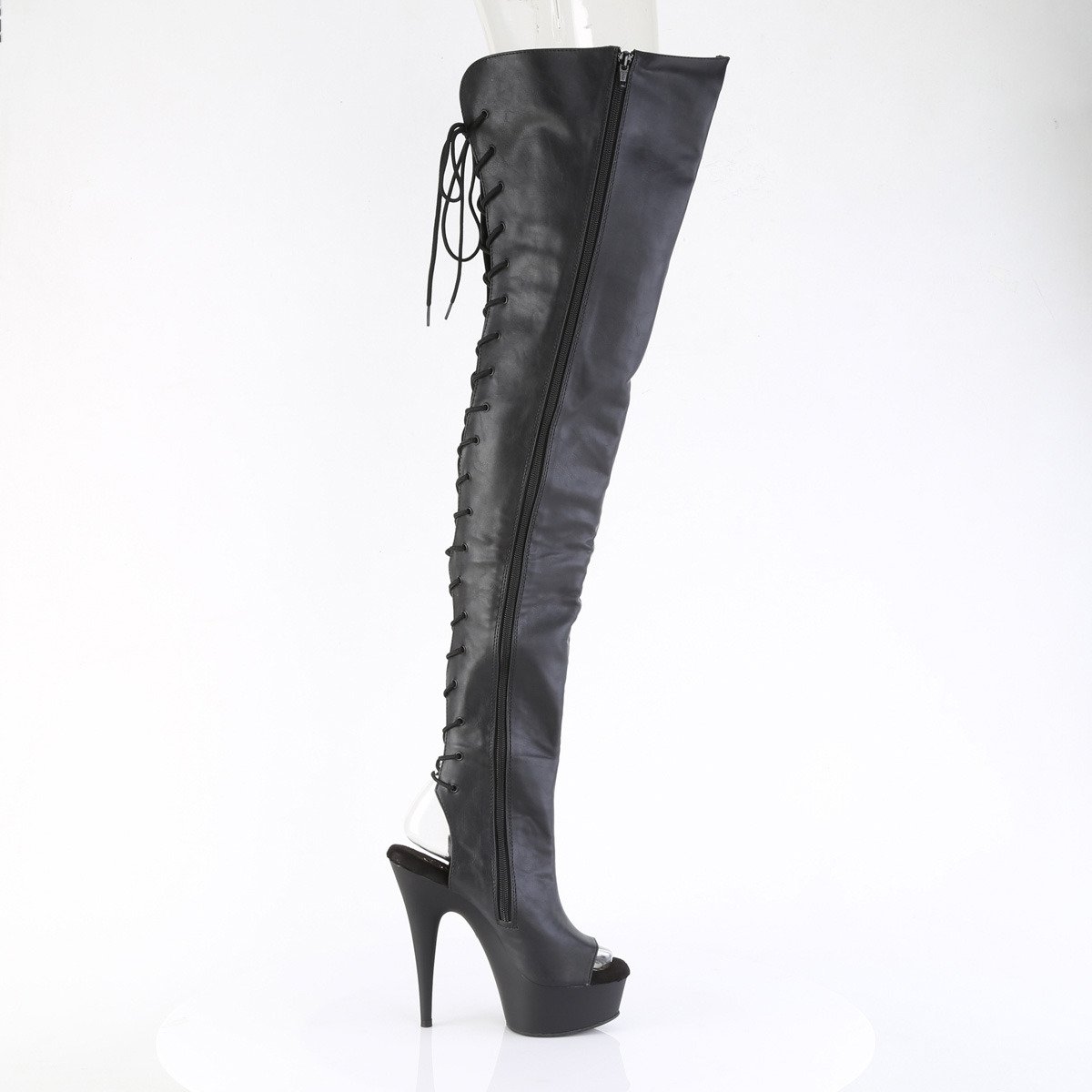Pleaser Delight-4019 BPU/M - Black Platform High-Heel Peep Toe Boots