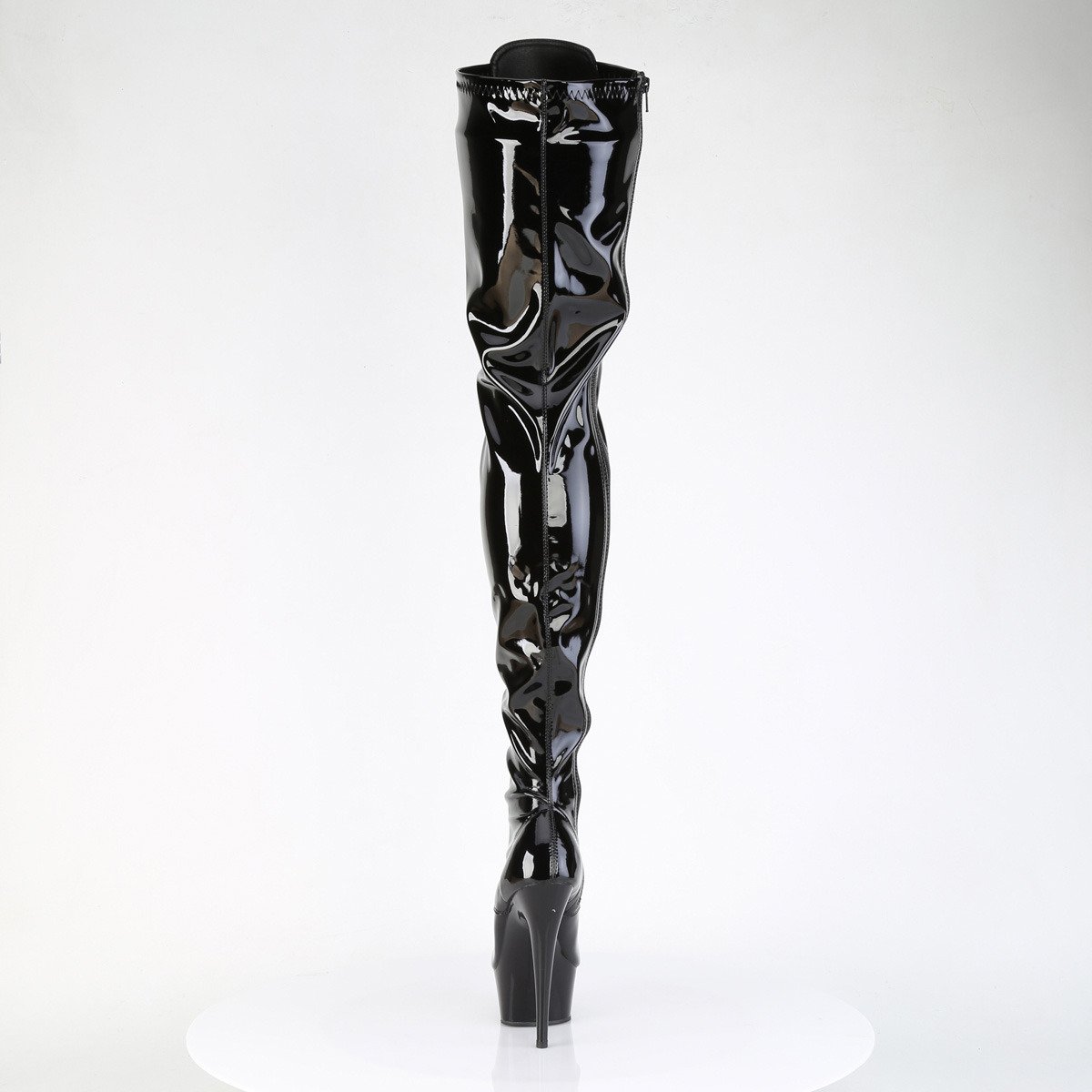 Pleaser Delight-4023 B/M - Shiny Black Platform High-Heel Thigh High Boots