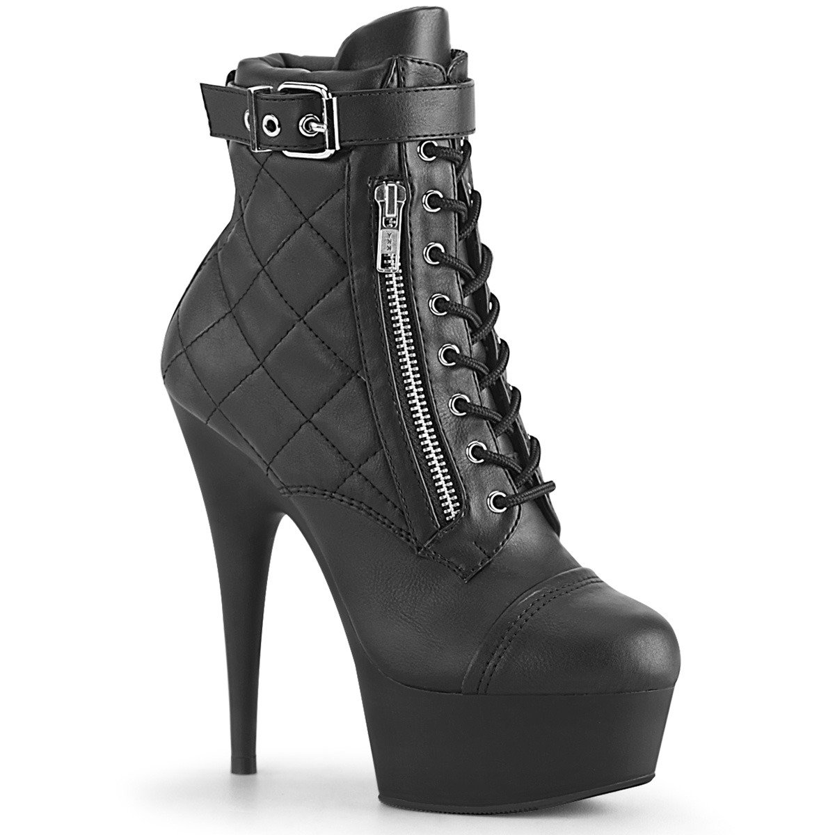 Pleaser Delight-600-05 BPU/M - Black Platform High-Heel Ankle Boots
