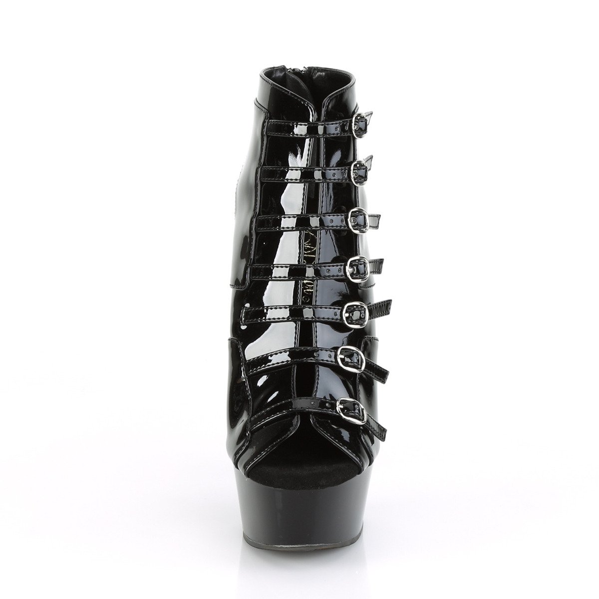 Pleaser Delight-600-11 B/M - Shiny Black Platform High-Heel Peep Toe Boots