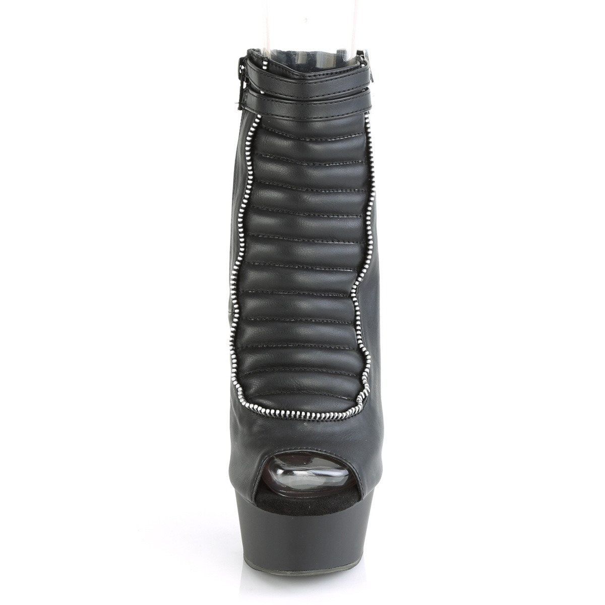 Pleaser Delight-600-18 BPU/M - Black Platform High-Heel Peep Toe Boots