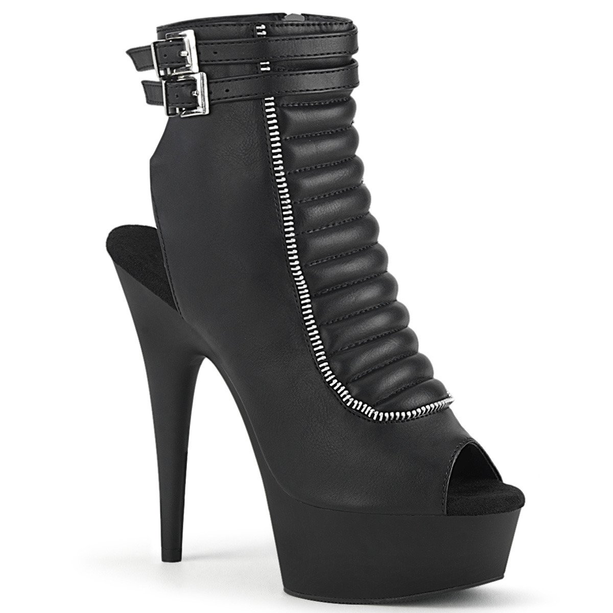 Pleaser Delight-600-18 BPU/M - Black Platform High-Heel Peep Toe Boots