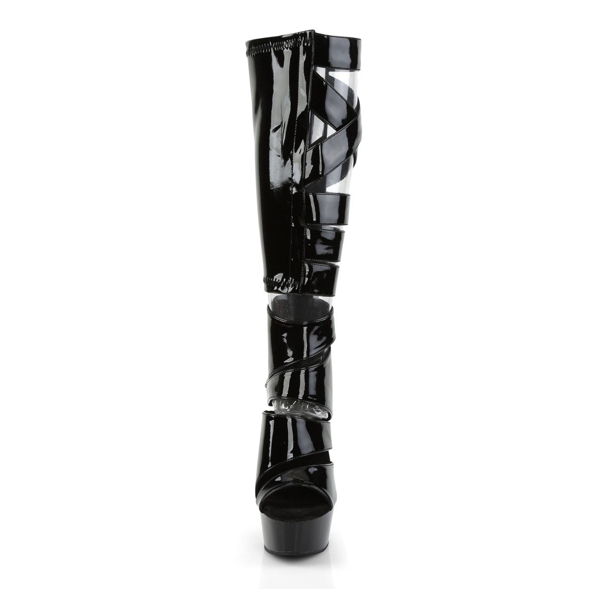 Pleaser Delight-600-49 B/M - Shiny Black Platform High-Heel Summer Boots