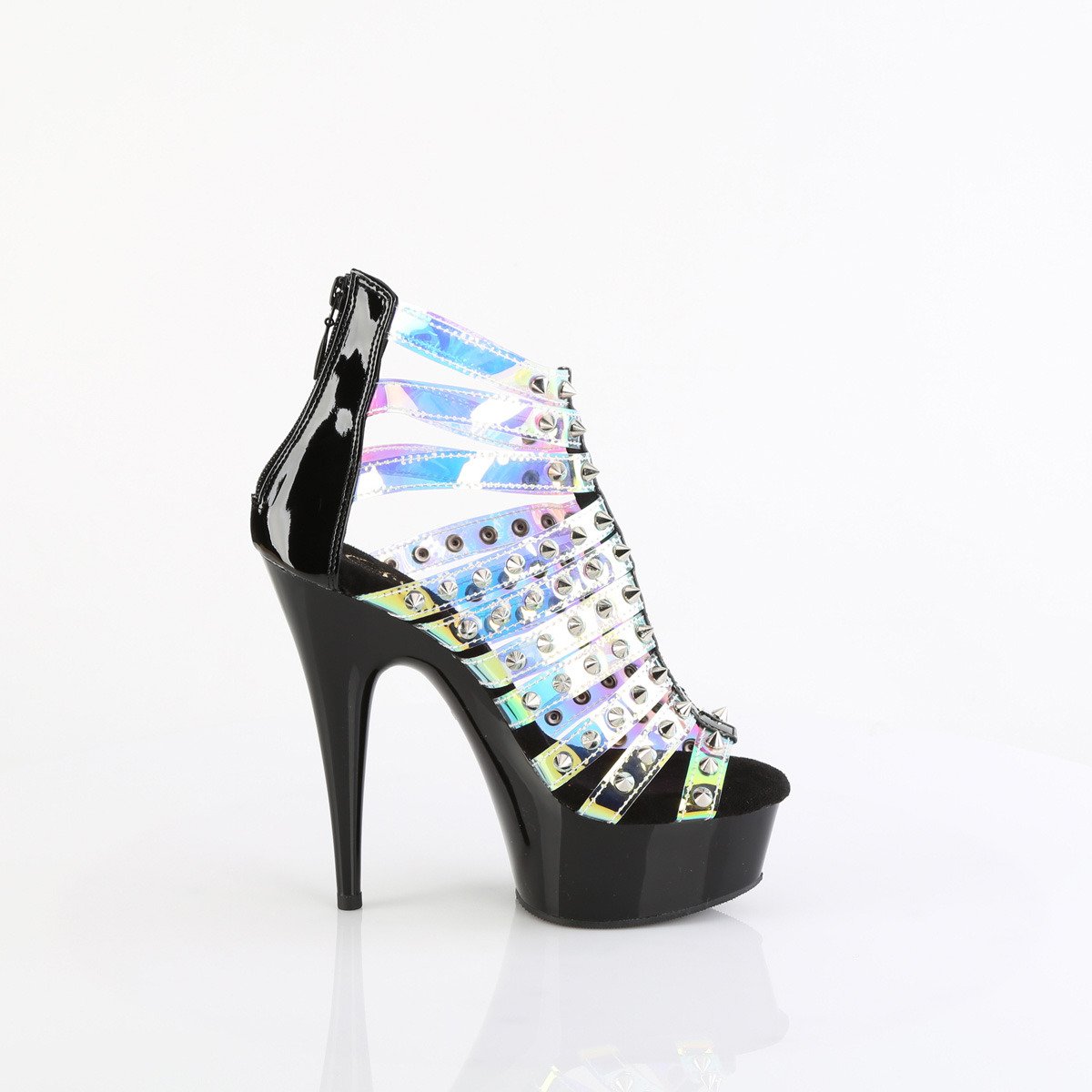 Pleaser Delight-600-9 HGTPU-B/B - Shiny Multicolour Platform High-Heel Strap Heels