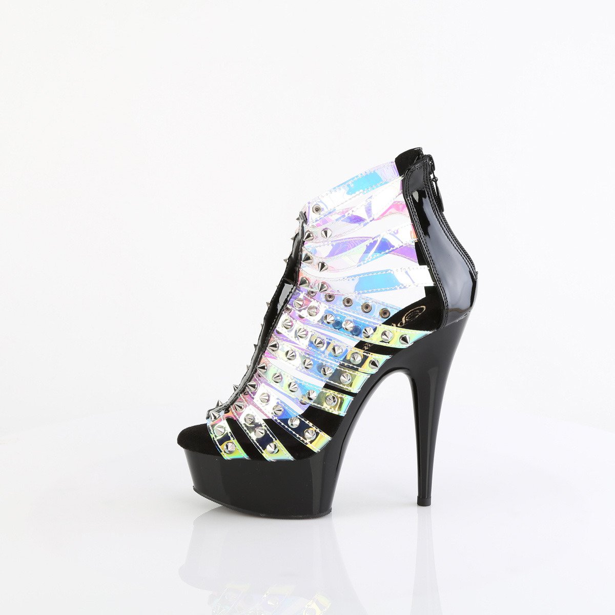 Pleaser Delight-600-9 HGTPU-B/B - Shiny Multicolour Platform High-Heel Strap Heels