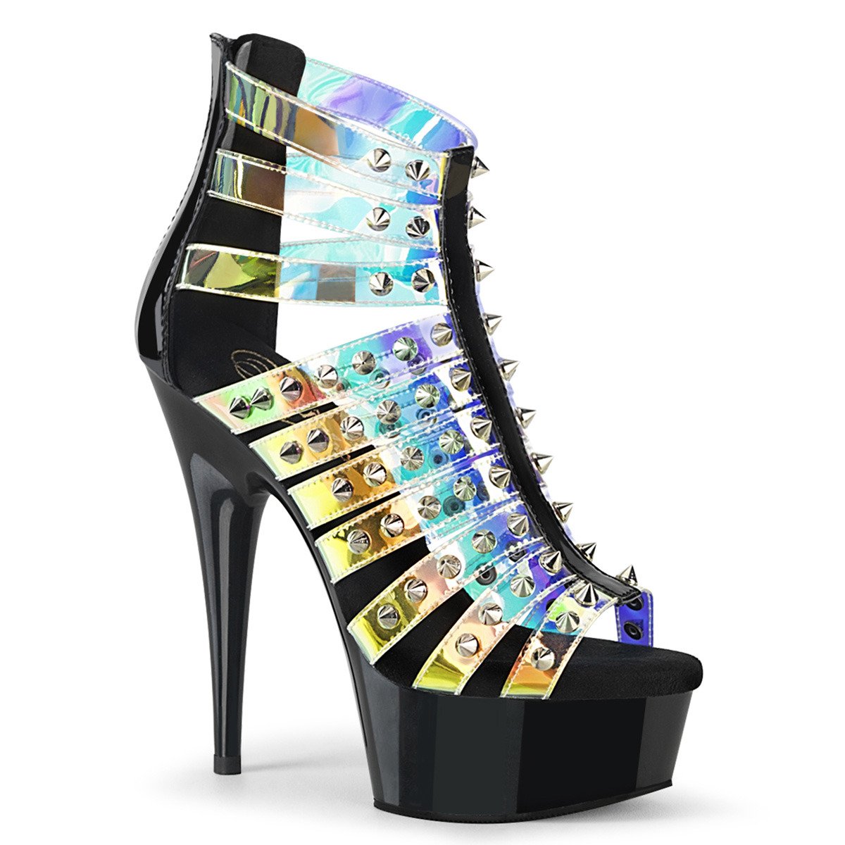 Pleaser Delight-600-9 HGTPU-B/B - Shiny Multicolour Platform High-Heel Strap Heels