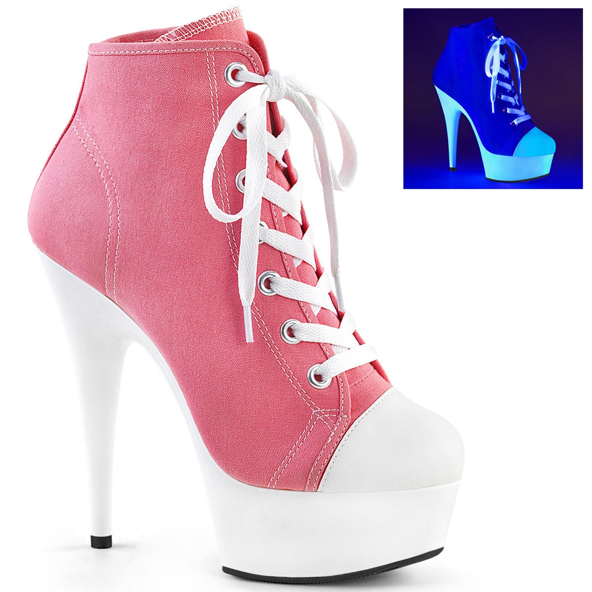 Pleaser Delight-600SK-02 PNCA/NW - Pink Platform High-Heel Ankle Boots