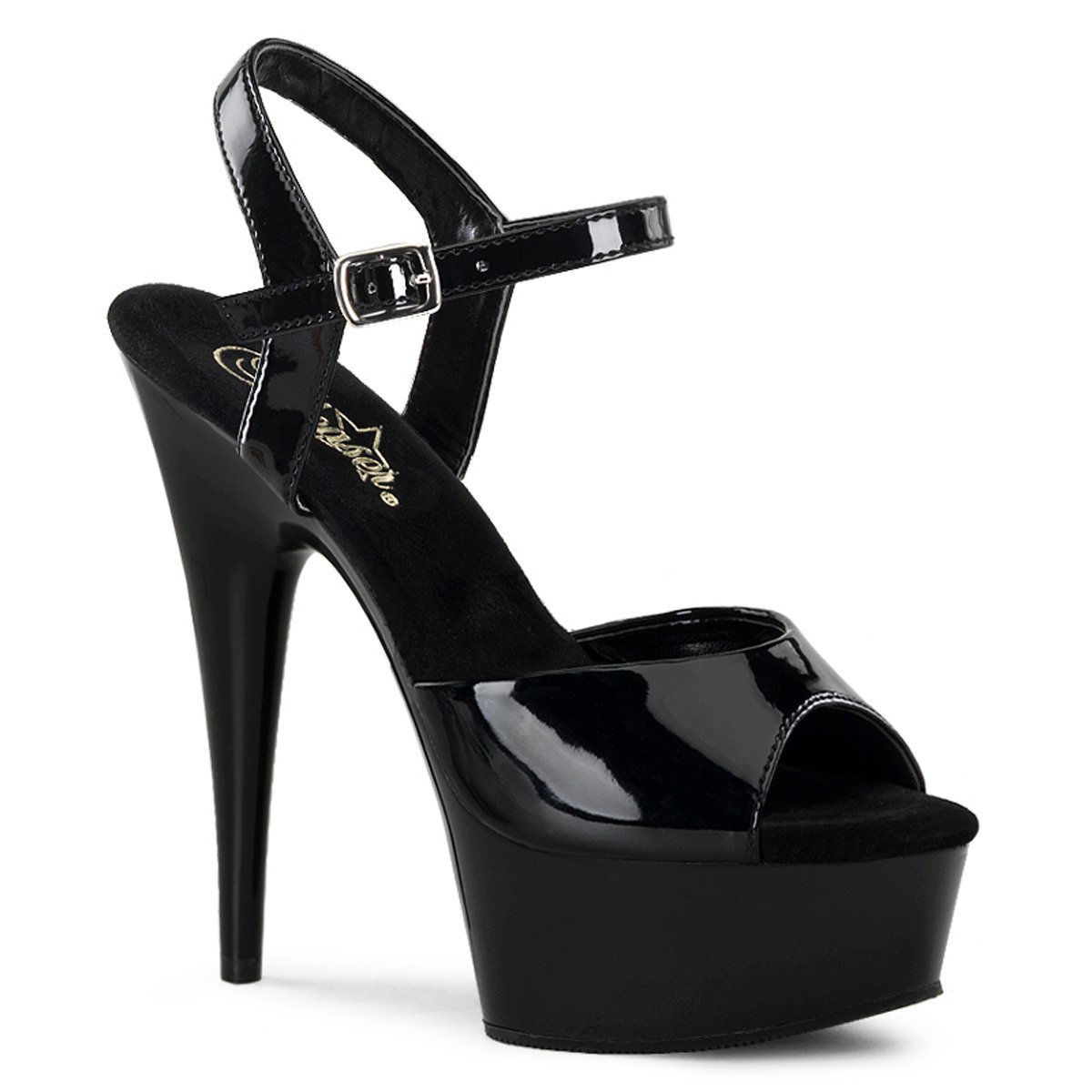 Pleaser Delight-609 B/M - Shiny Black Platform High-Heel Sandals