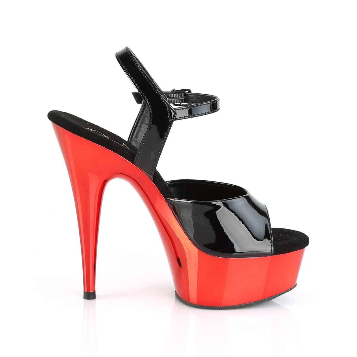 Pleaser Delight-609 B/RCH - Shiny Black Platform High-Heel Sandals