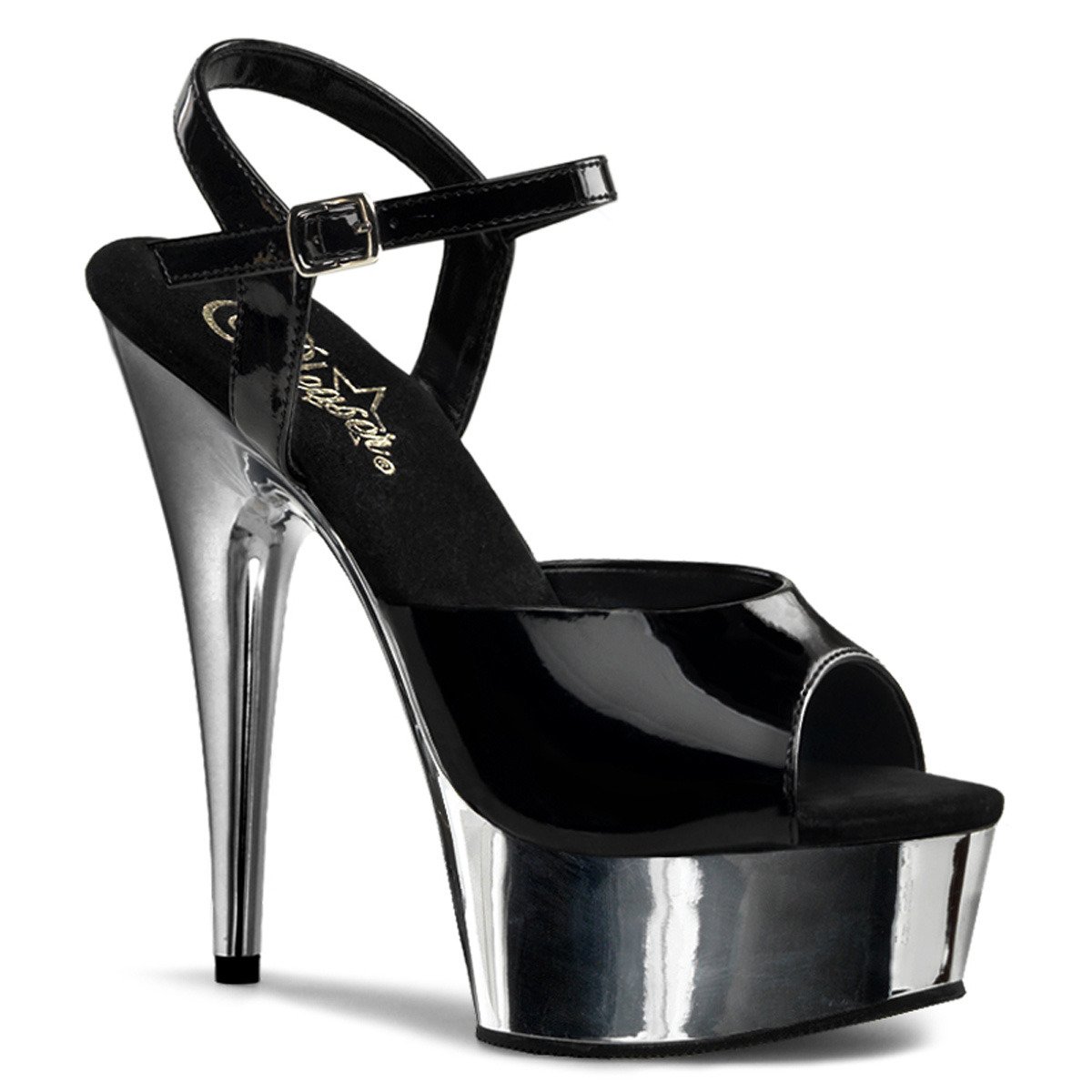 Pleaser Delight-609 B/SCH - Shiny Black Platform High-Heel Sandals