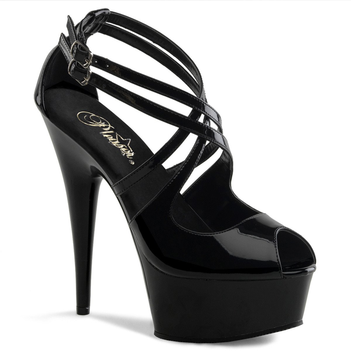 Pleaser Delight-612 B/M - Shiny Black Platform High-Heel Sandals