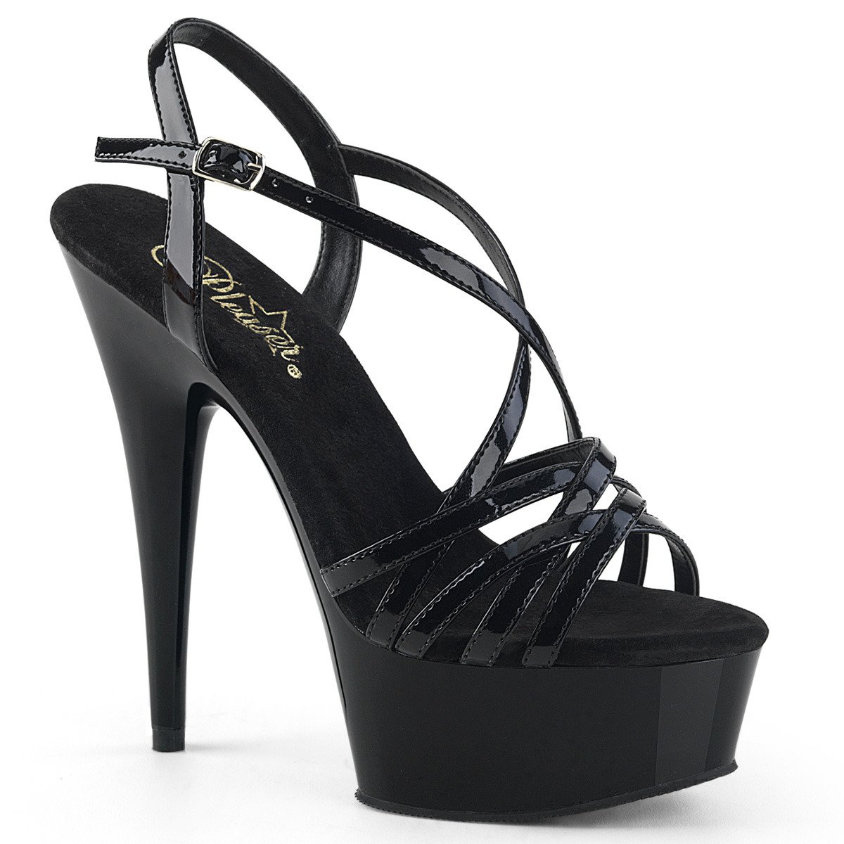 Pleaser Delight-613 B/M - Shiny Black Platform High-Heel Sandals