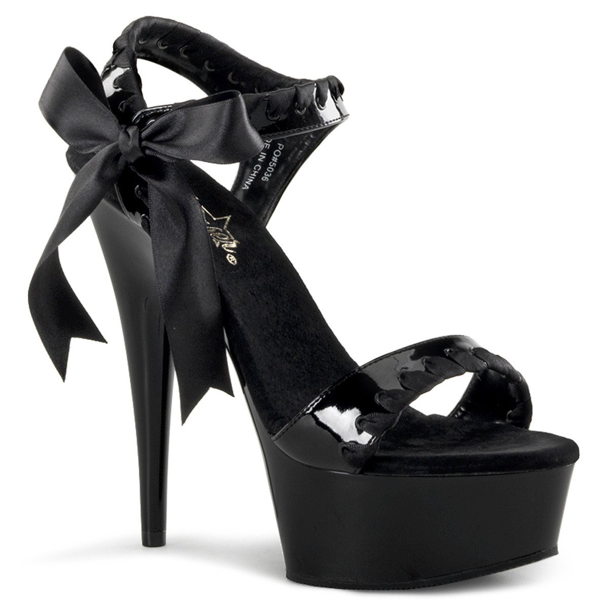 Pleaser Delight-615 B/M - Shiny Black Platform High-Heel Sandals