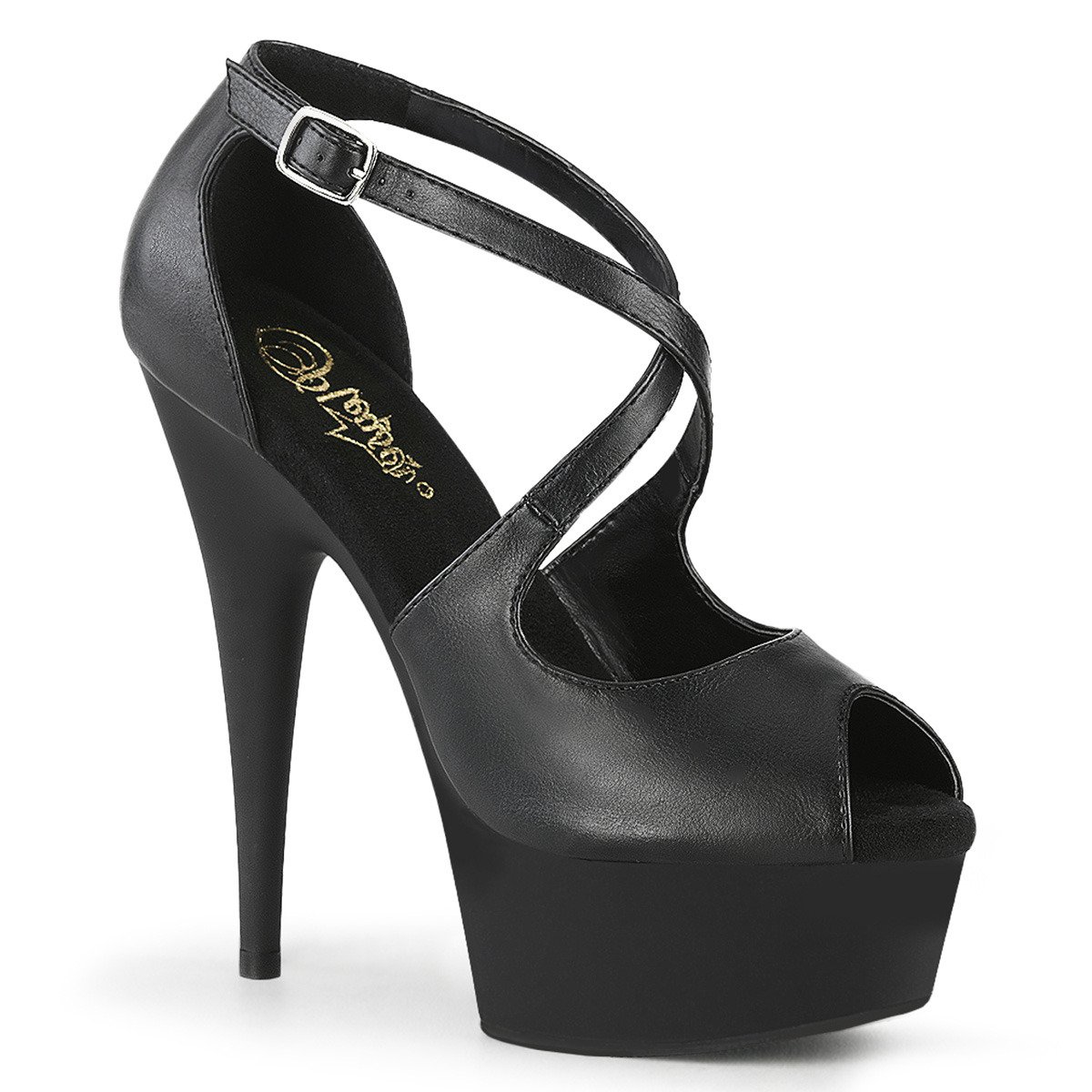 Pleaser Delight-621 BPU/M - Black Platform High-Heel Pumps With Straps