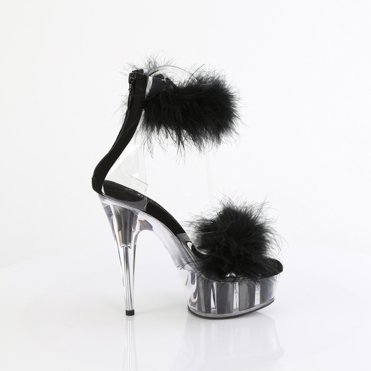 Pleaser Delight-624F C-BFUR/M - Black Platform High-Heel Ankle Strap Heels