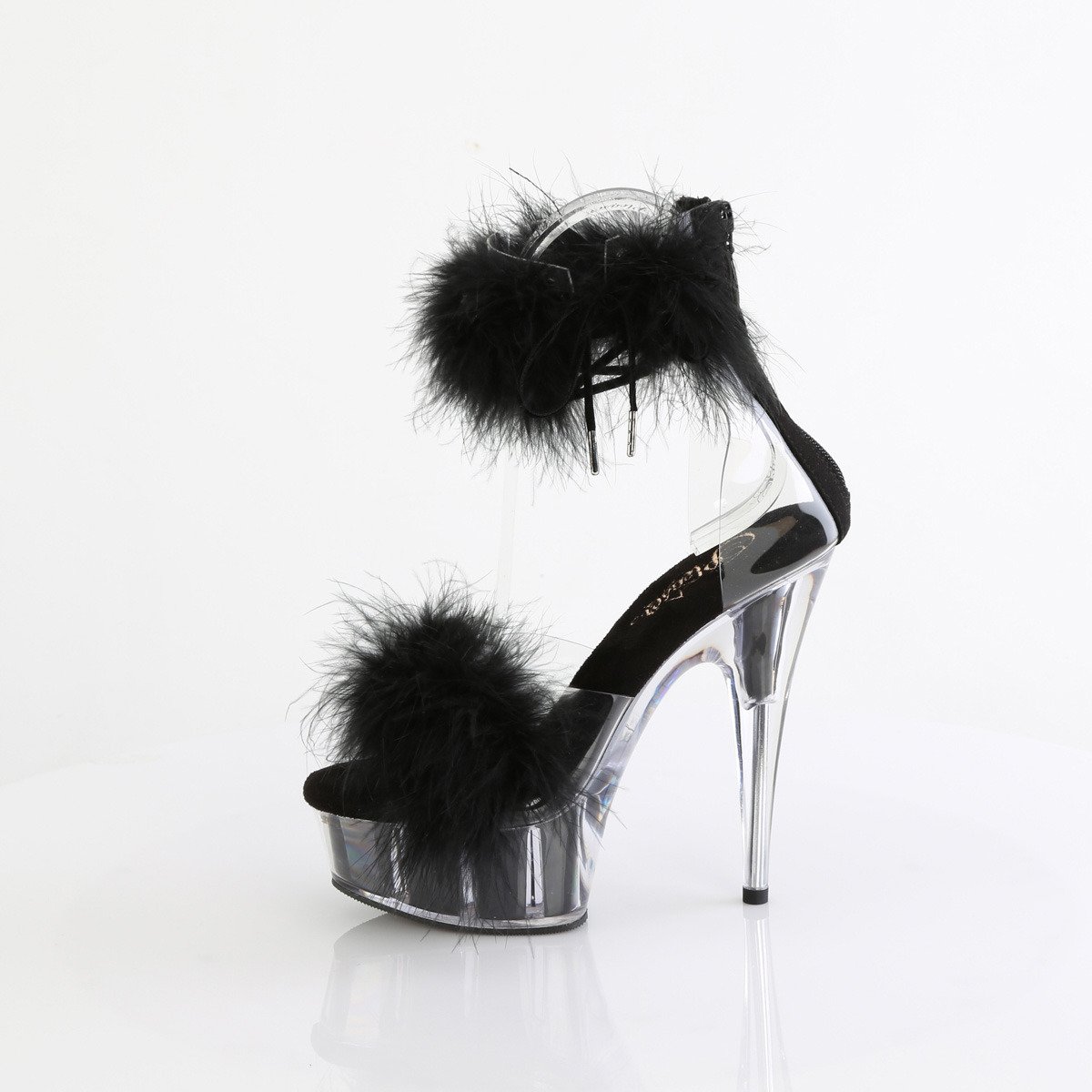 Pleaser Delight-624F C-BFUR/M - Black Platform High-Heel Ankle Strap Heels