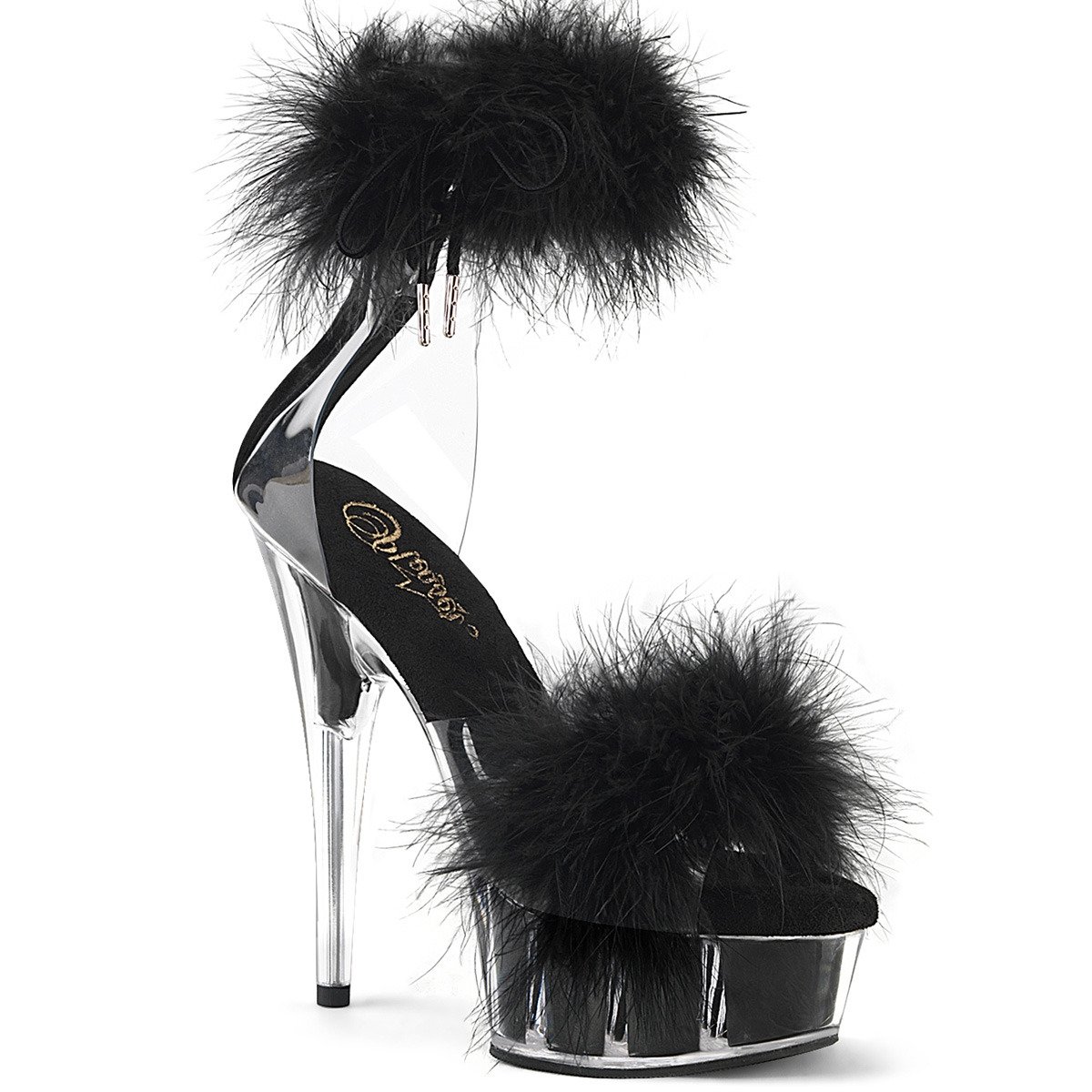 Pleaser Delight-624F C-BFUR/M - Black Platform High-Heel Ankle Strap Heels