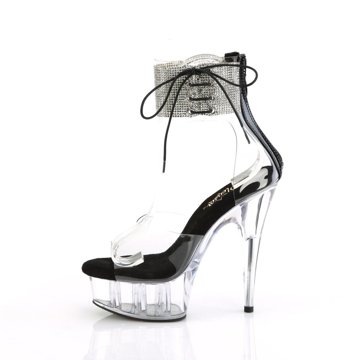 Pleaser Delight-624RS C-B/C - Black Platform High-Heel Ankle Strap Heels