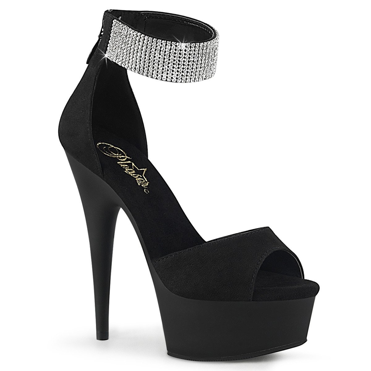 Pleaser Delight-625 BFS/M - Black Platform High-Heel Ankle Strap Heels