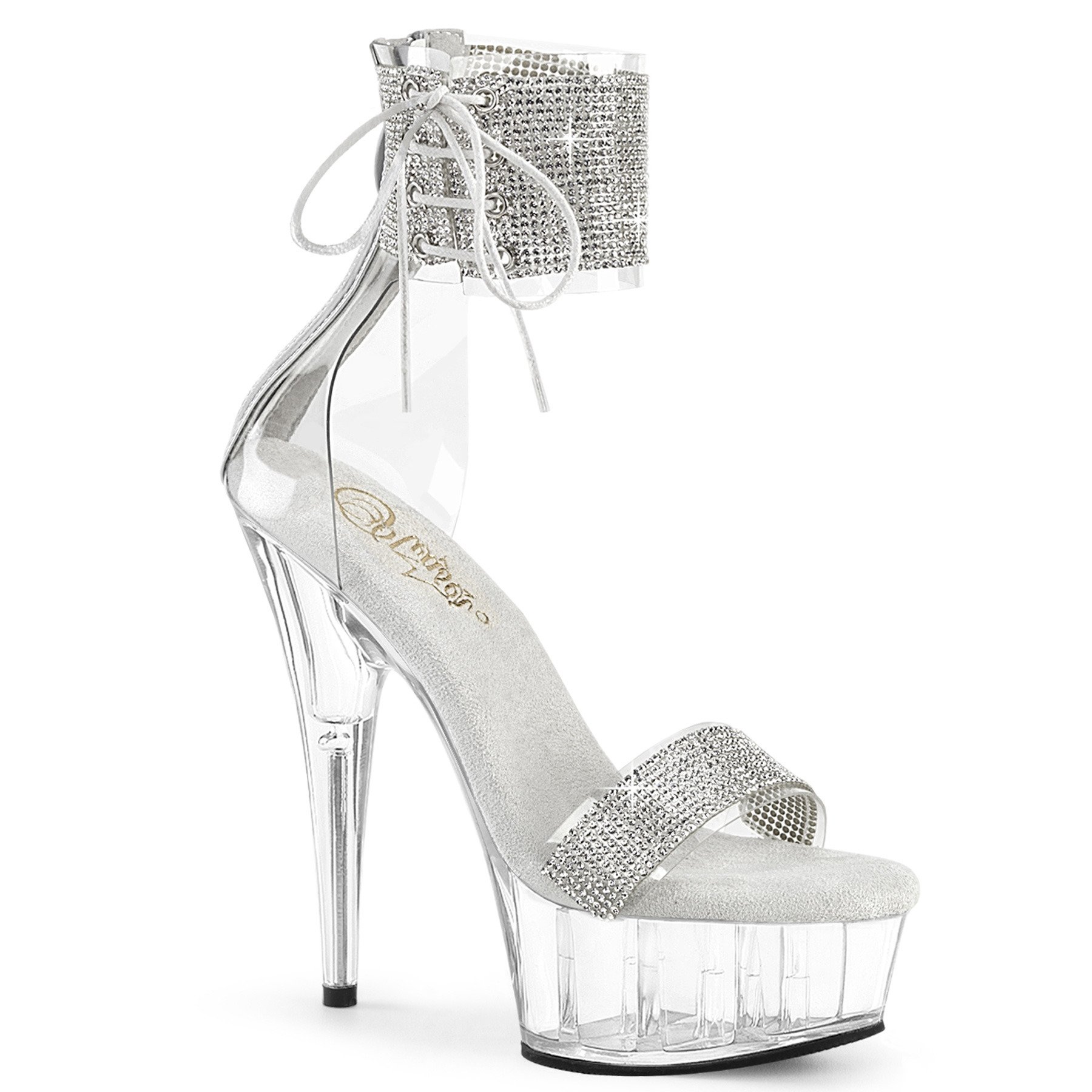 Pleaser Delight-627RS C-S/C - Clear Platform High-Heel Ankle Strap Heels