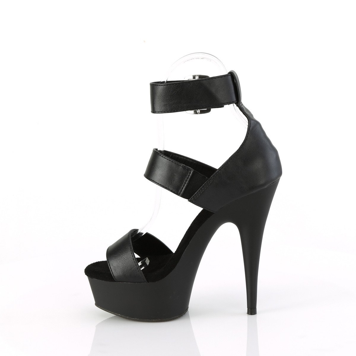 Pleaser Delight-629 BPU/M - Black Platform High-Heel Ankle Strap Heels