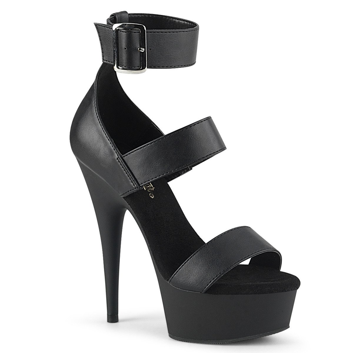 Pleaser Delight-629 BPU/M - Black Platform High-Heel Ankle Strap Heels