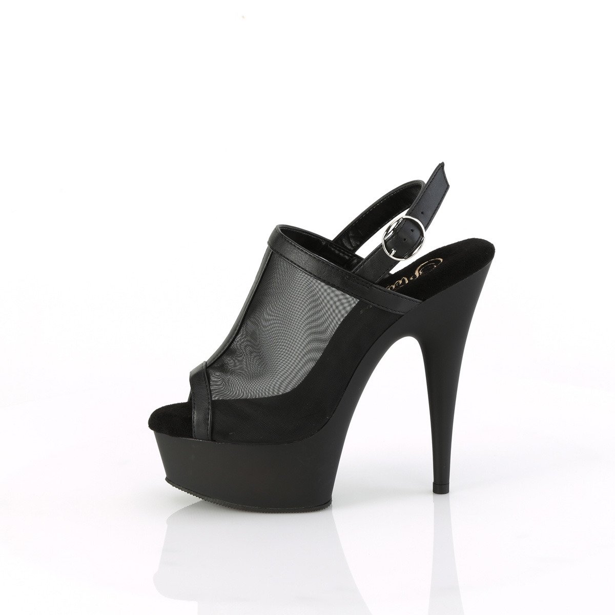 Pleaser Delight-636 BPU/M - Black Platform High-Heel Peep Toe And Sling Back Heels