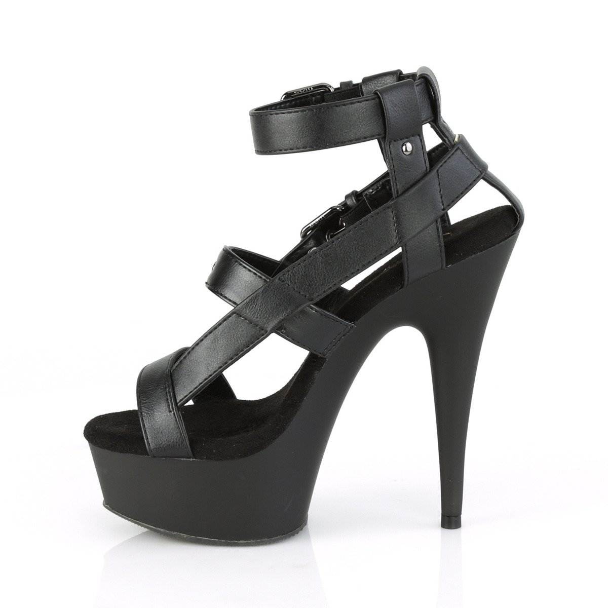 Pleaser Delight-637 BPU/M - Black Platform High-Heel Ankle Strap Heels