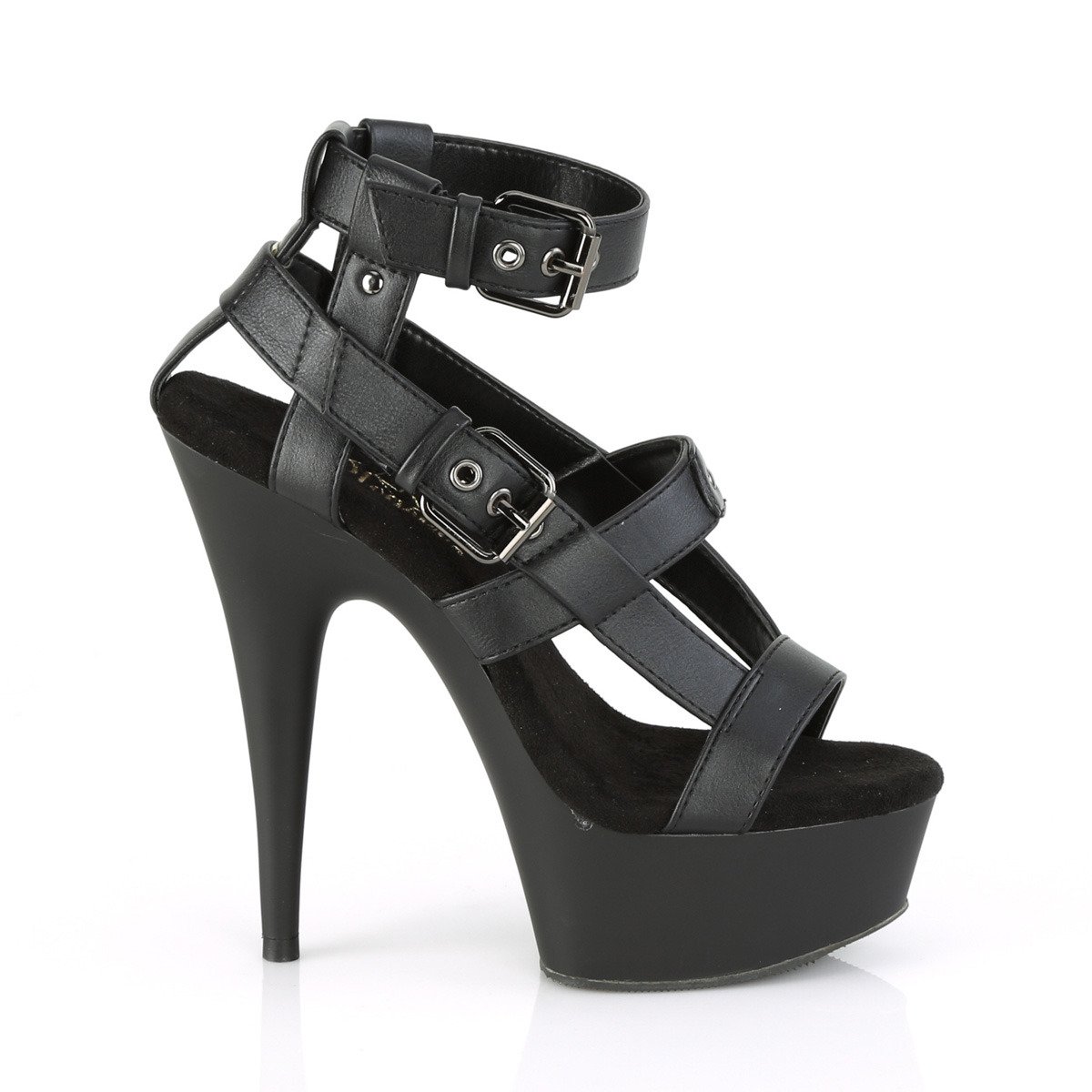 Pleaser Delight-637 BPU/M - Black Platform High-Heel Ankle Strap Heels