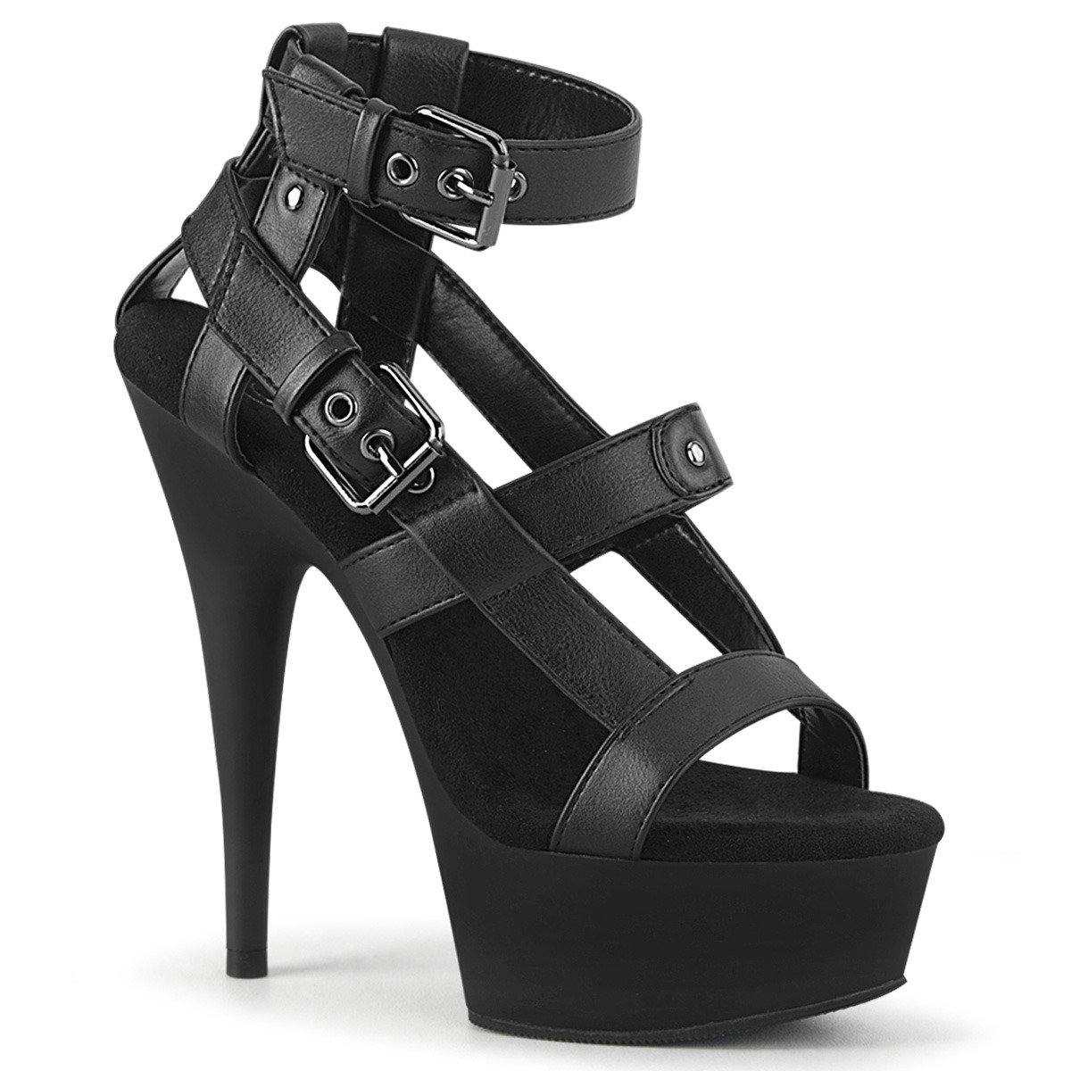 Pleaser Delight-637 BPU/M - Black Platform High-Heel Ankle Strap Heels