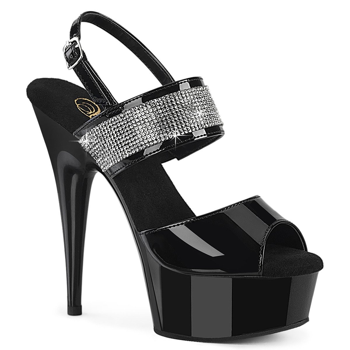Pleaser Delight-639 B/M - Shiny Black Platform High-Heel Sandals