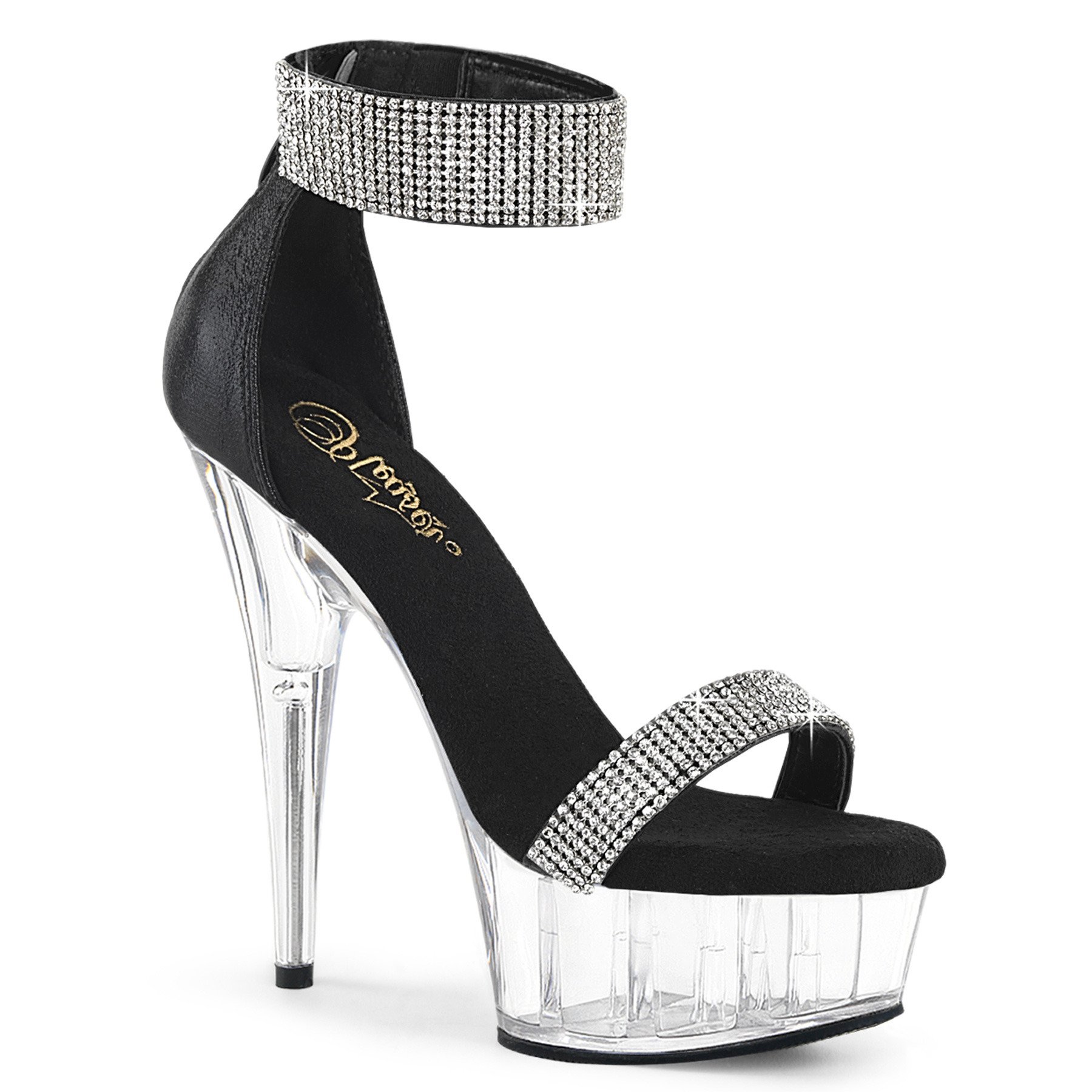 Pleaser Delight-641 BFA/C - Black Platform High-Heel Ankle Strap Heels