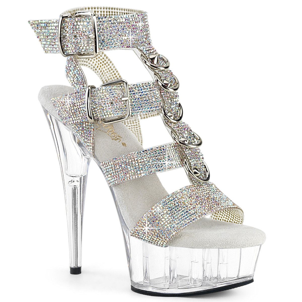 Pleaser Delight-656RS SRS-TPU/C - Silver Platform High-Heel Ankle Strap Heels