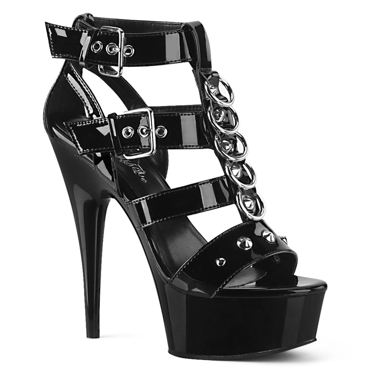 Pleaser Delight-658 B/M - Shiny Black Platform High-Heel Strap Heels