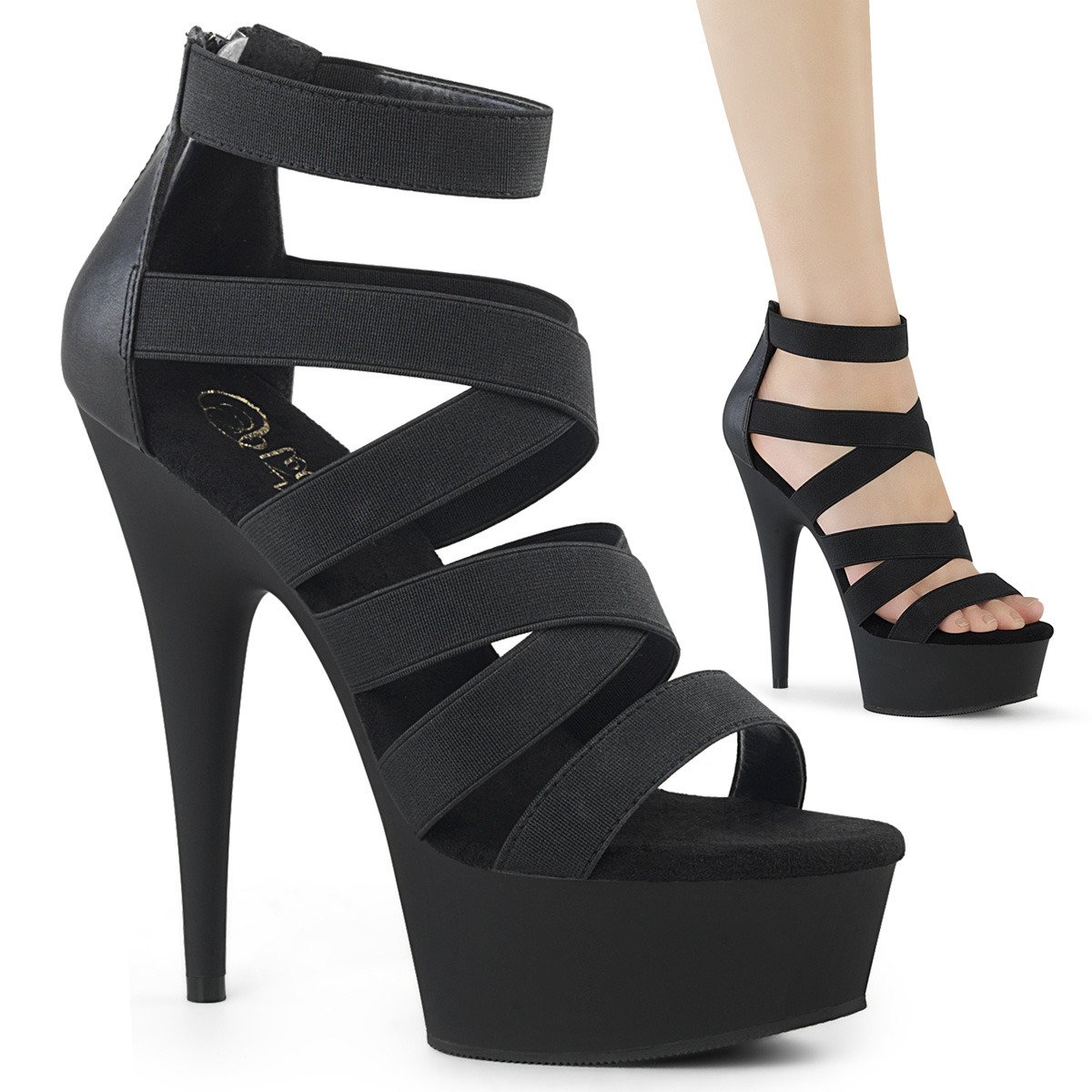 Pleaser Delight-659 BELS-PU/M - Black Platform High-Heel Strap Heels