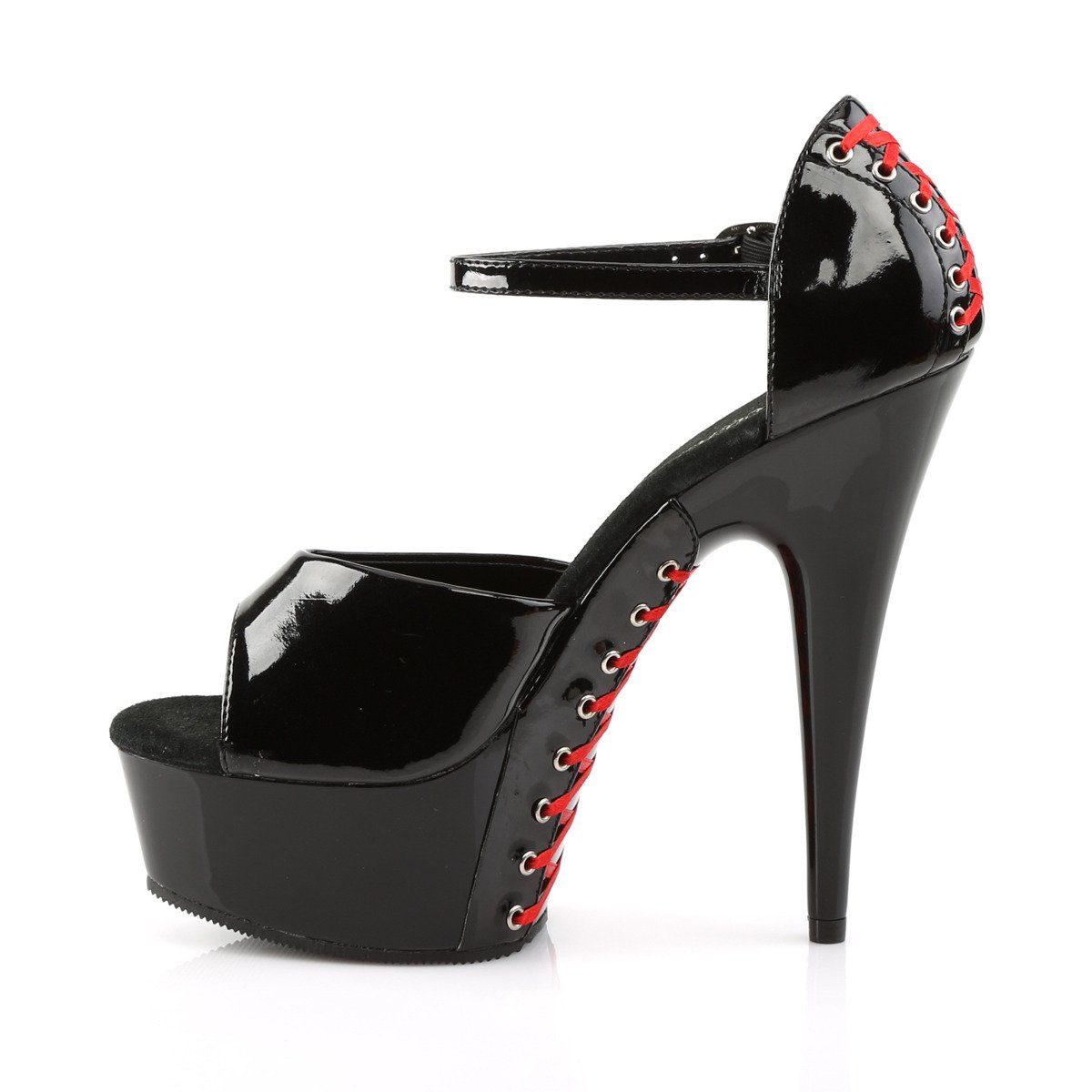 Pleaser Delight-660FH B/M - Shiny Black Platform High-Heel Peep Toe Heels
