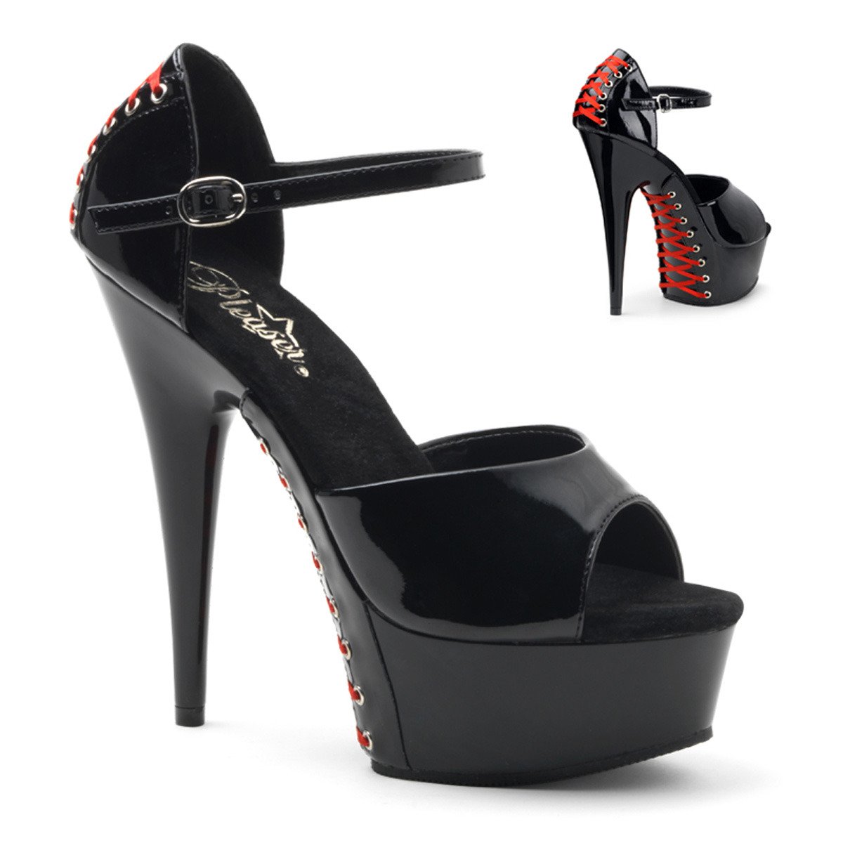 Pleaser Delight-660FH B/M - Shiny Black Platform High-Heel Peep Toe Heels