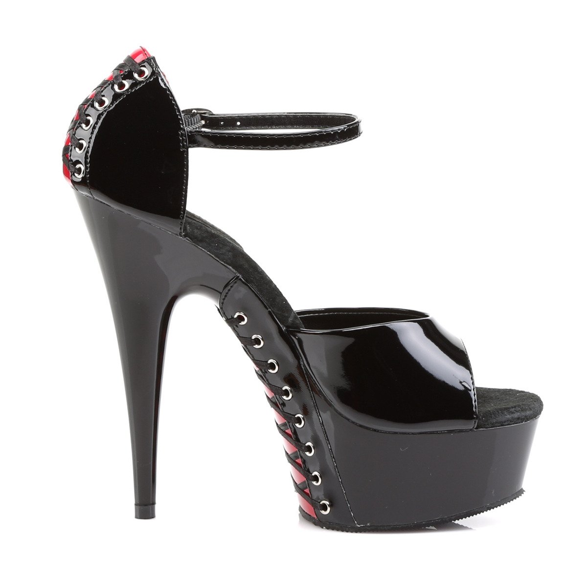 Pleaser Delight-660FH BR/B - Shiny Black Platform High-Heel Peep Toe Heels
