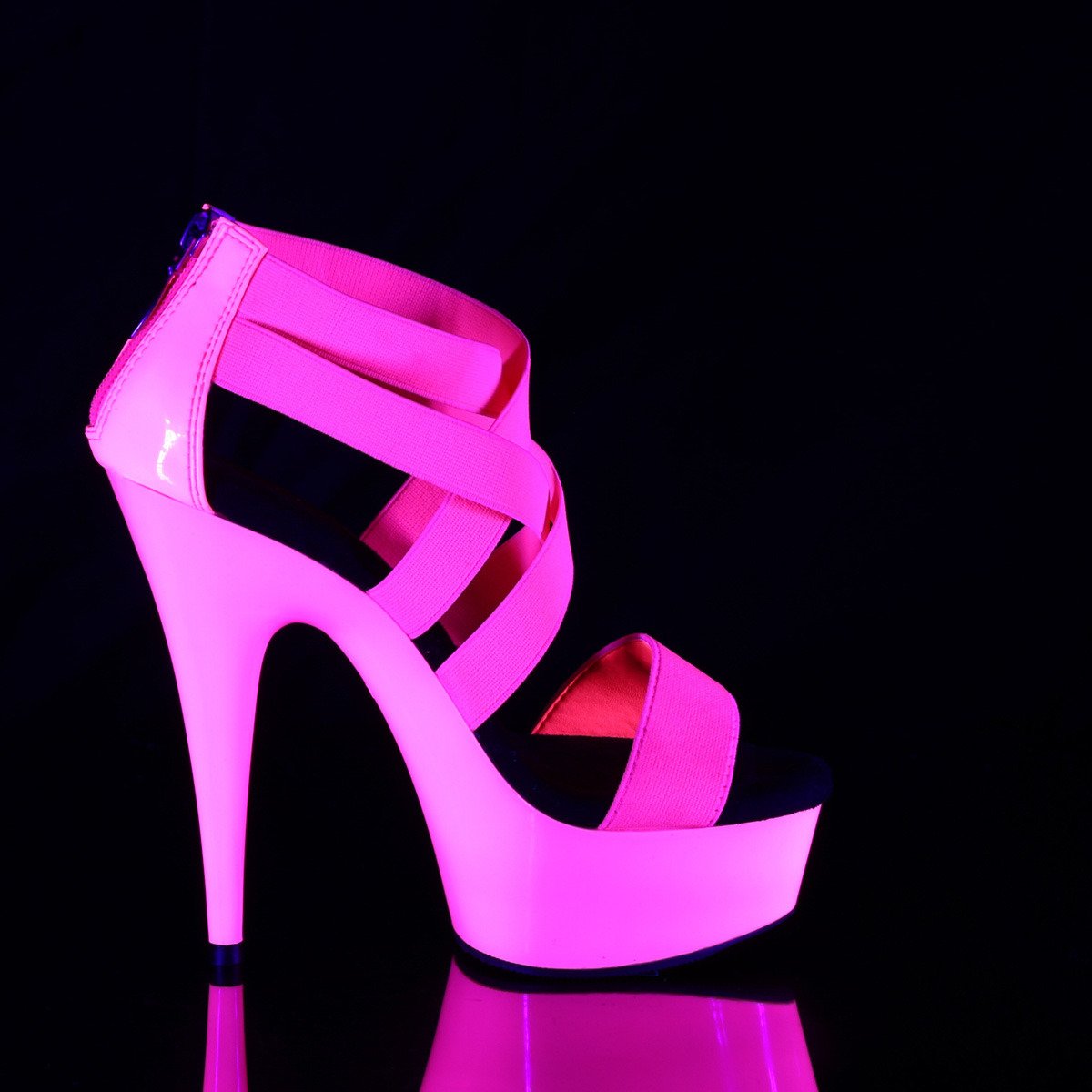 Pleaser Delight-669UV NHPELS-PT/M - Pink Uv Reactive Platform High-Heel Sandals